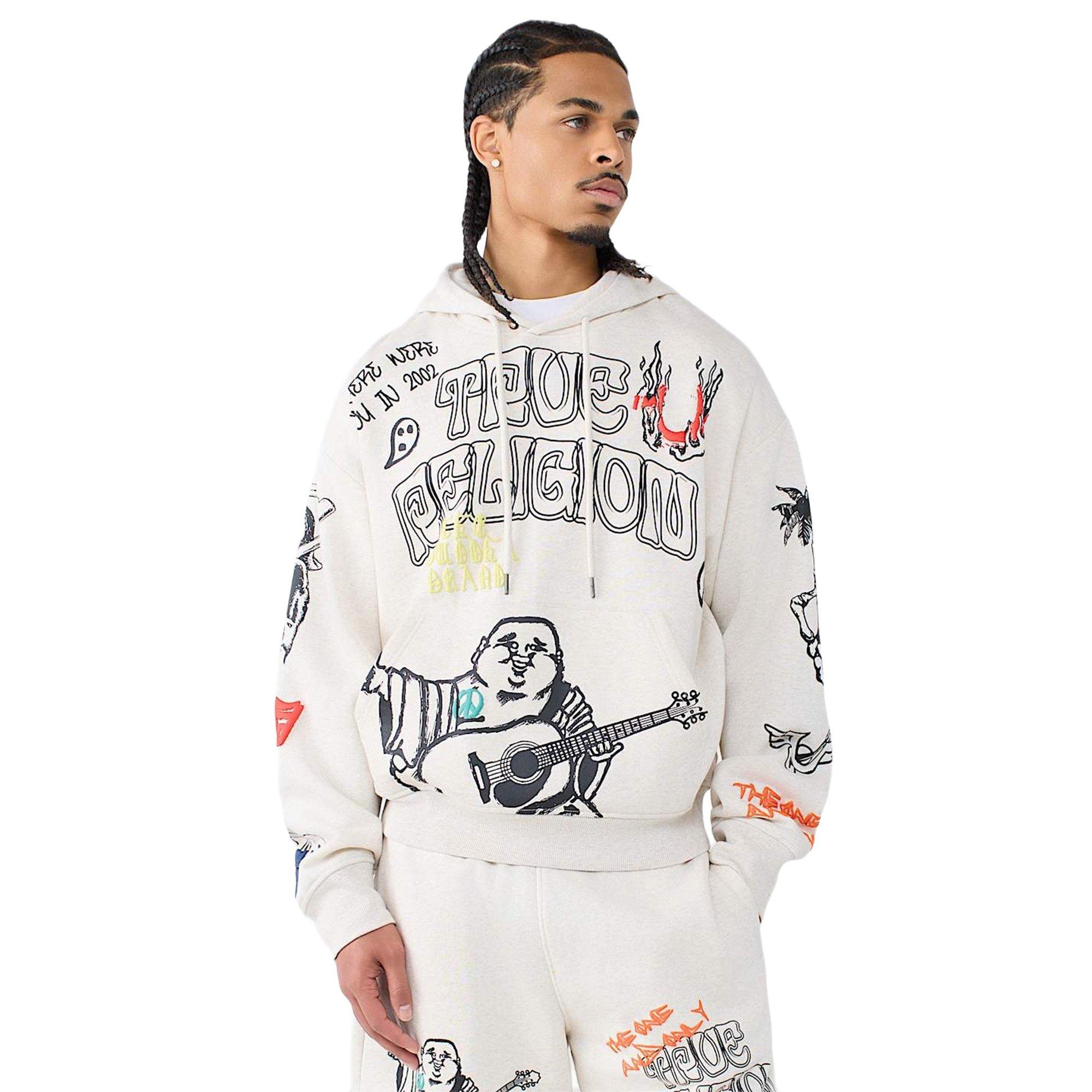 True Religion Men's Sketched Logo Boxy Hoodie - SAND